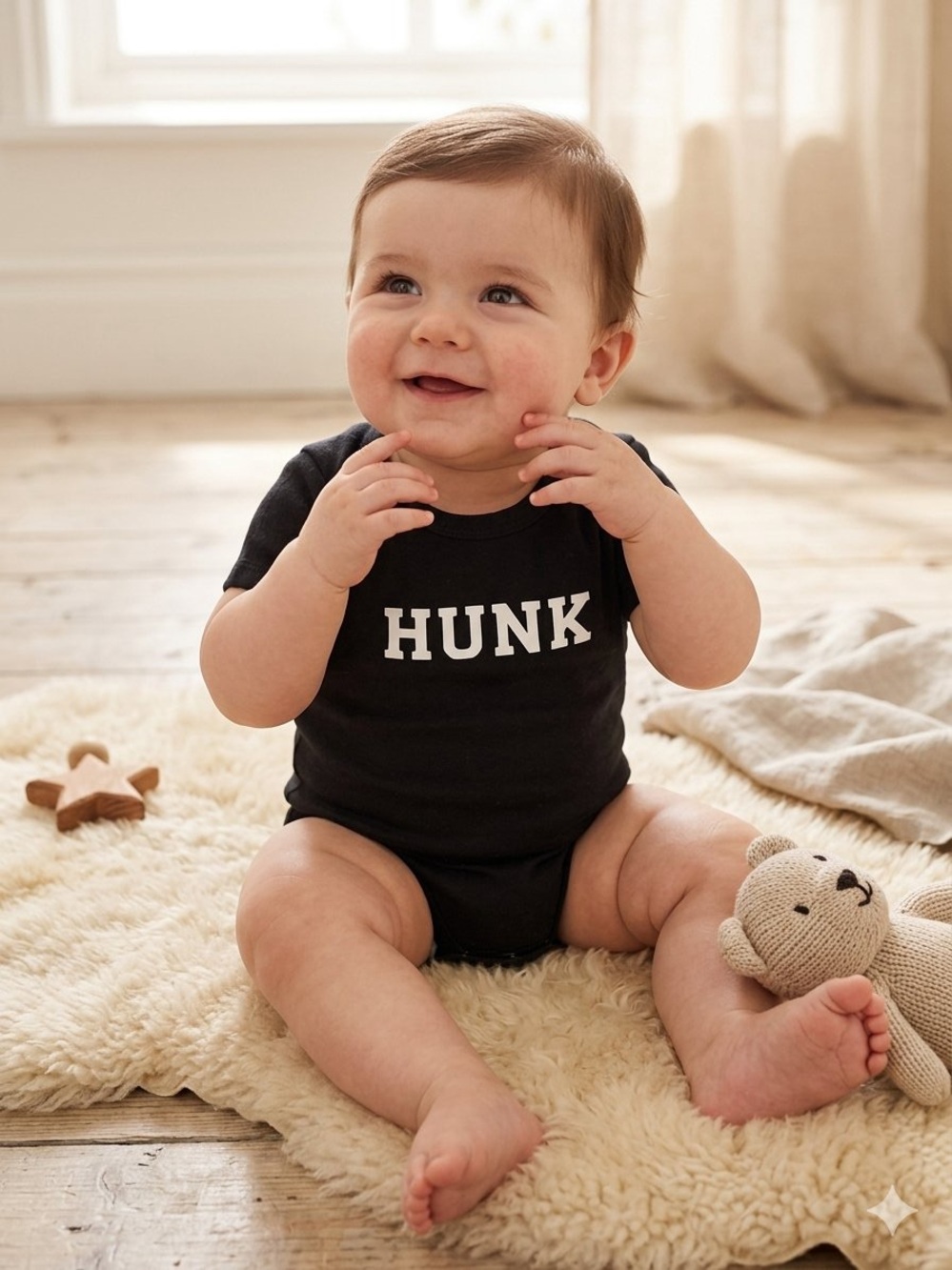 VINTAGE Indigo Baby "Hunk" Charcoal Grey Infant Bodysuit - Size 6-12 Mos EUC